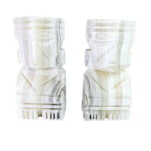 Tiki Aztec Mayan Carved Onyx 8" Extra-Large HEAVY! Bookends